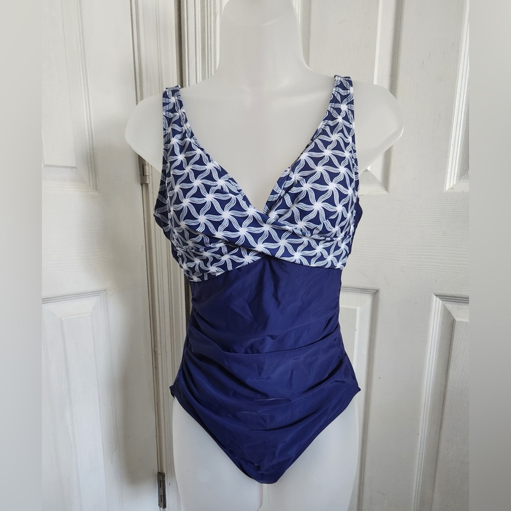 Navy and White One Piece Swimsuit